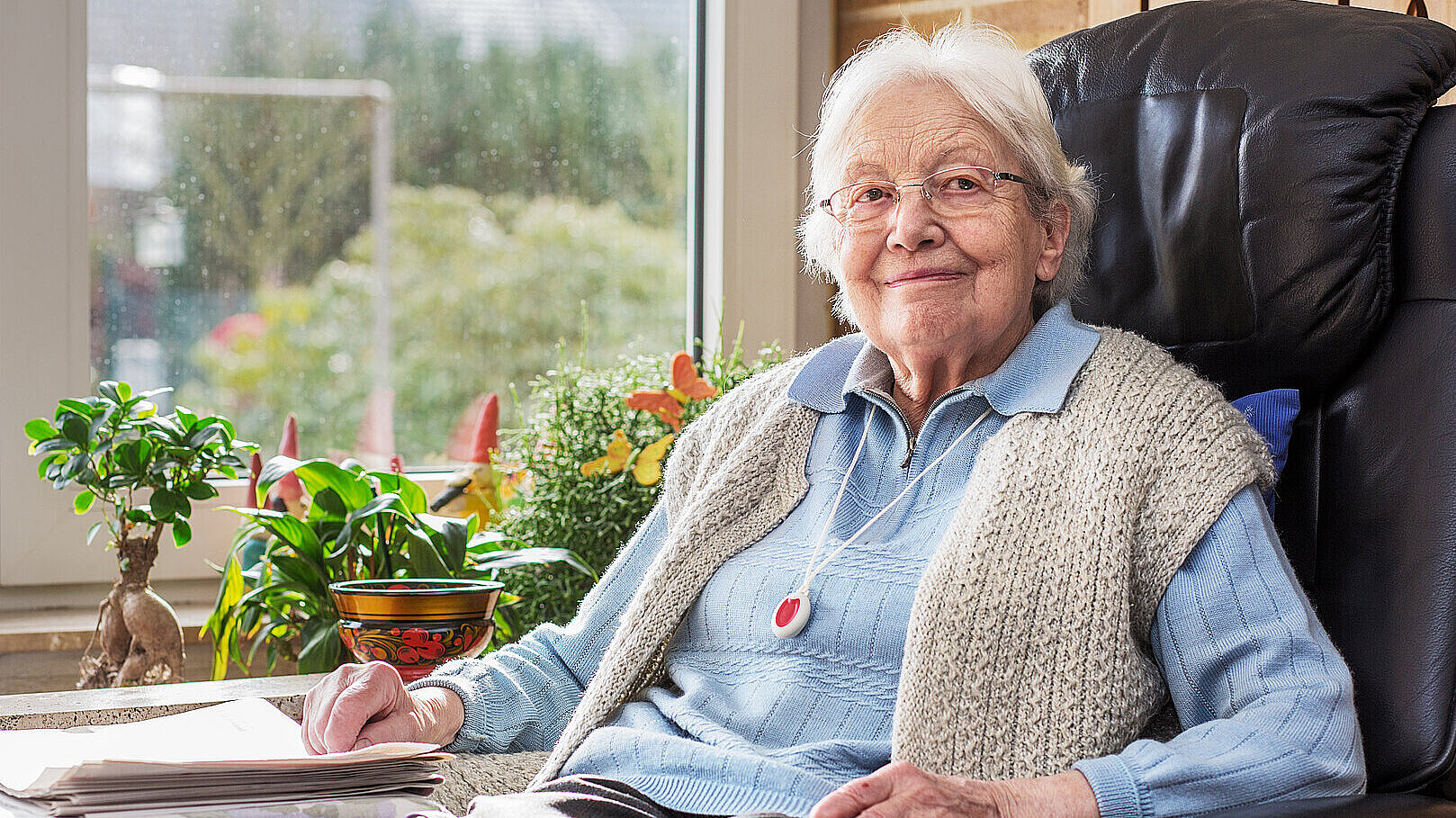 Elderly person with emergency button