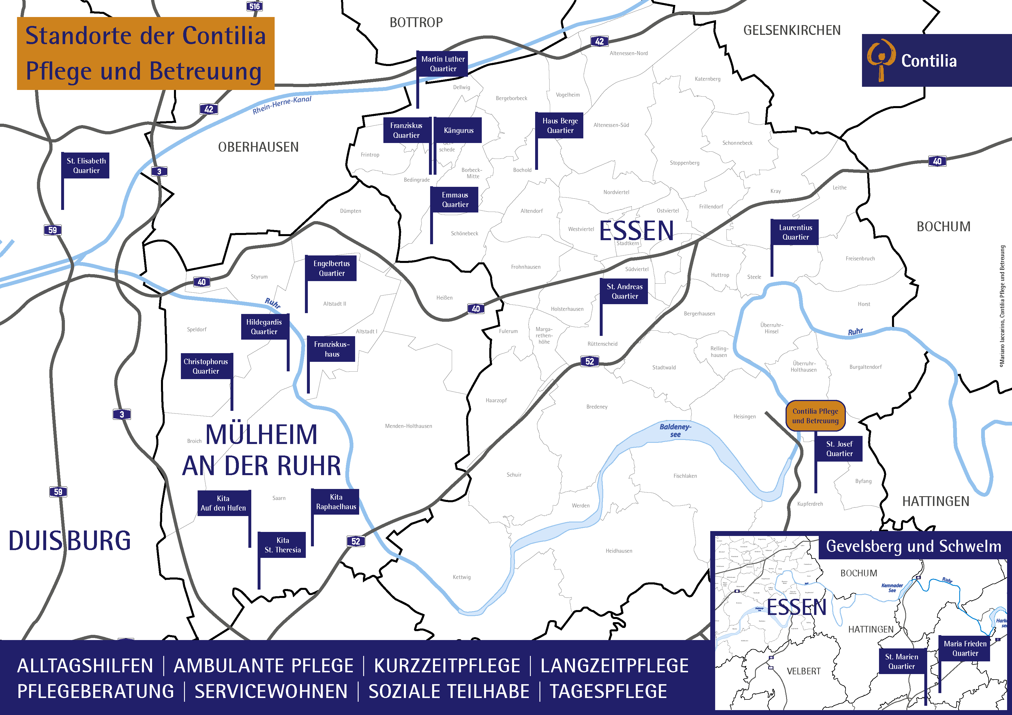 Eine Übersichtskarte der Standorte der Einrichtungen